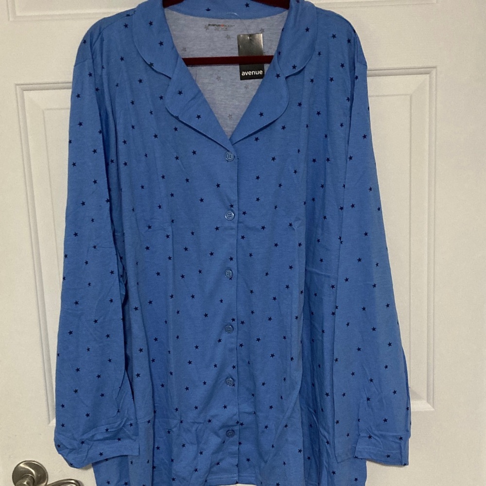 Avenue Blue Starry Button-Up Pajama Top.